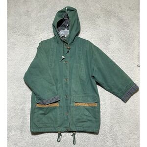 Vintage Andy Johns Jacket Womens Small S Green Denim Chore Barn Lined Hooded